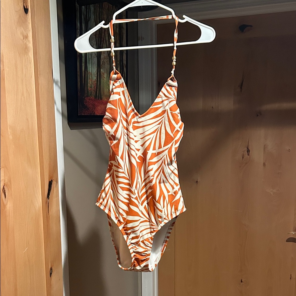 Shade & Shore Orange and White Leaf One Piece